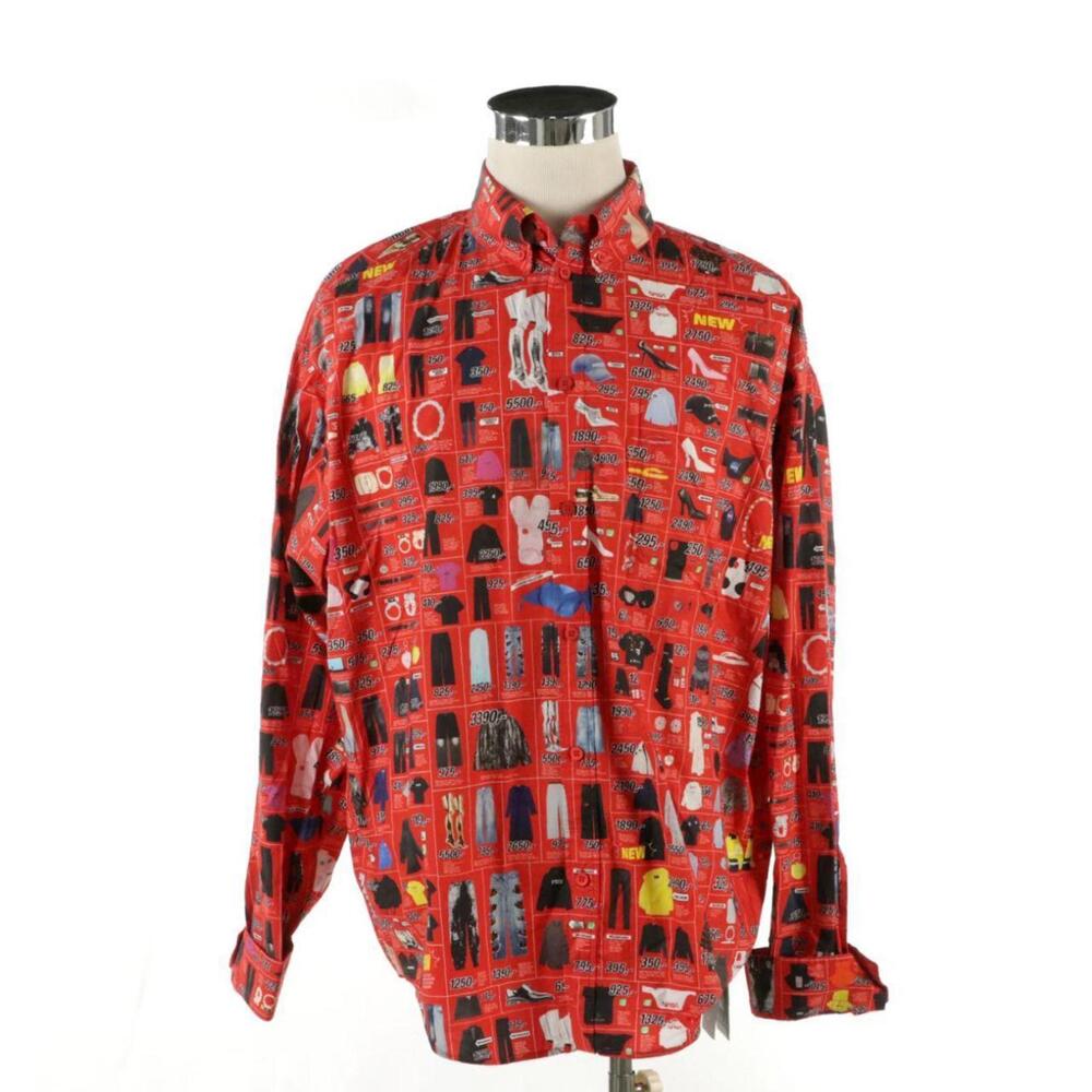 Balenciaga Red Catalog Print Cotton Unisex Dress Shirt NWT!
